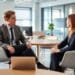 Professionelles Büro mit Recruiter und Kandidat im Gespräch.