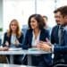 Professionelle Büroatmosphäre mit Teamdiskussionen.